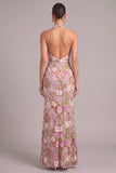 Lilac Mermaid Halter Floral Long Formal Dress with Slit