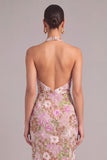 Lilac Mermaid Halter Floral Long Formal Dress with Slit
