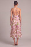 Lilac A-Line Round Neck Embroidered Floral Midi Formal Dress