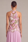 Lilac A-Line Halter Embroidered Maxi Formal Dress with Slit