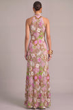 Lilac Mermaid High Neck Floral Long Formal Dress with Slit