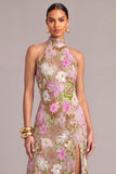 Lilac Mermaid High Neck Floral Long Formal Dress with Slit