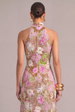 Lilac Mermaid High Neck Floral Long Formal Dress with Slit