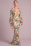 Sparkly Floral Sequins Green Mermaid V-Neck Long Formal Dress