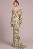 Sparkly Floral Sequins Green Mermaid V-Neck Long Formal Dress