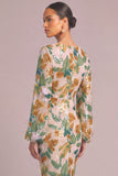 Sparkly Floral Sequins Green Mermaid V-Neck Long Formal Dress