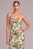 Sparkly Green Sheath Spaghetti Straps Floral Midi Formal Dress with Sequins