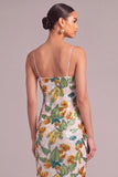 Sparkly Green Sheath Spaghetti Straps Floral Midi Formal Dress with Sequins