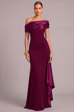 Plum One Shoulder Ruched Mermaid Long Formal Dress with Sash