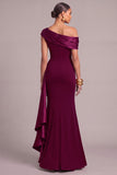 Plum One Shoulder Ruched Mermaid Long Formal Dress with Sash