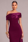 Plum One Shoulder Ruched Mermaid Long Formal Dress with Sash