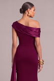 Plum One Shoulder Ruched Mermaid Long Formal Dress with Sash