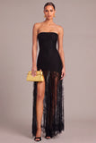 Black Sheath Strapless Long Lace Formal Dress with Slit