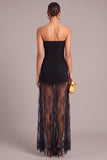 Black Sheath Strapless Long Lace Formal Dress with Slit