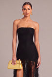 Black Sheath Strapless Long Lace Formal Dress with Slit