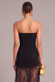 Black Sheath Strapless Long Lace Formal Dress with Slit