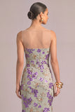 Sparkly Floral Purple Mermaid V-Neck Sequins Midi Wedding Guest Dress