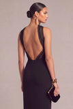 Black Floral Sheath Strapless Ruched Long Formal Dress