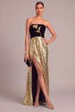 Sparkly Floral Black Mermaid Strapless Sequins Long Formal Dress