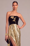 Sparkly Floral Black Mermaid Strapless Sequins Long Formal Dress