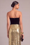 Sparkly Floral Black Mermaid Strapless Sequins Long Formal Dress