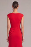 Red Mermaid Boat Neck Ruched Long Floral Formal Dress