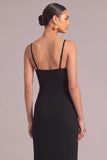 Black Sheath Long Spaghetti Straps Formal Dress with Bow