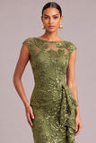Sparkly Army Green Mermaid Boat Neck Sequins Ruffled Long Formal Dress
