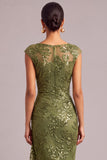 Sparkly Army Green Mermaid Boat Neck Sequins Ruffled Long Formal Dress