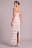 Sparkly White Sheath Square Neck Long Formal Dress with Rhinestone