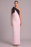 Pink Sheath One Shoulder Long Formal Dress with Bow
