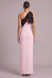 Pink Sheath One Shoulder Long Formal Dress with Bow
