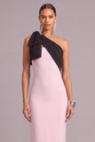 Pink Sheath One Shoulder Long Formal Dress with Bow