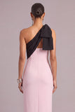 Pink Sheath One Shoulder Long Formal Dress with Bow