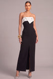 Black Sheath Strapless Long Formal Dress with Slit