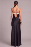 Black Keyhole Satin Mermaid Spaghetti Straps Long Formal Dress