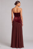 Dark Red Strapless Velvet Mermaid Pleated Long Formal Dress