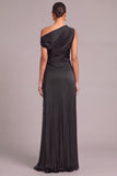 Black Mermaid One Shoulder Ruched Long Formal Dress with Lace