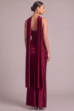 Saprkly Sequins Burgundy Corset Strapless Long Formal Dress with Neck Scarf