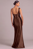 Brown Corset One Shoulder Ruched Long Formal Dress with Slit