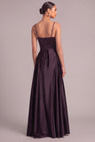 Grape A-Line Spaghetti Straps Satin Long Formal Dress