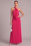 Raspberry A Line Halter Long Formal Dress with 3D Flower