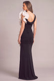 Black Mermaid One Shoulder Ruched Long Formal Dress with Ruffles