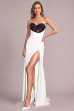 White Mermaid Strapess Long Formal Dress with Slit