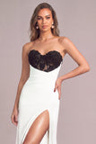 White Mermaid Strapess Long Formal Dress with Slit