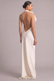 White Mermaid Halter Long Formal Dress with 3D Flower