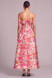 Pink Ruffled Jacquard Strapless Floral Asymmetrical Formal Dress