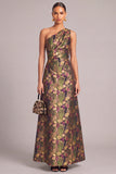 Black Floral A-Line One Shoulder Long Formal Dress