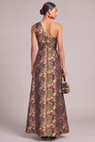 Black Floral A-Line One Shoulder Long Formal Dress