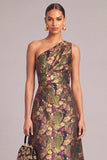 Black Floral A-Line One Shoulder Long Formal Dress